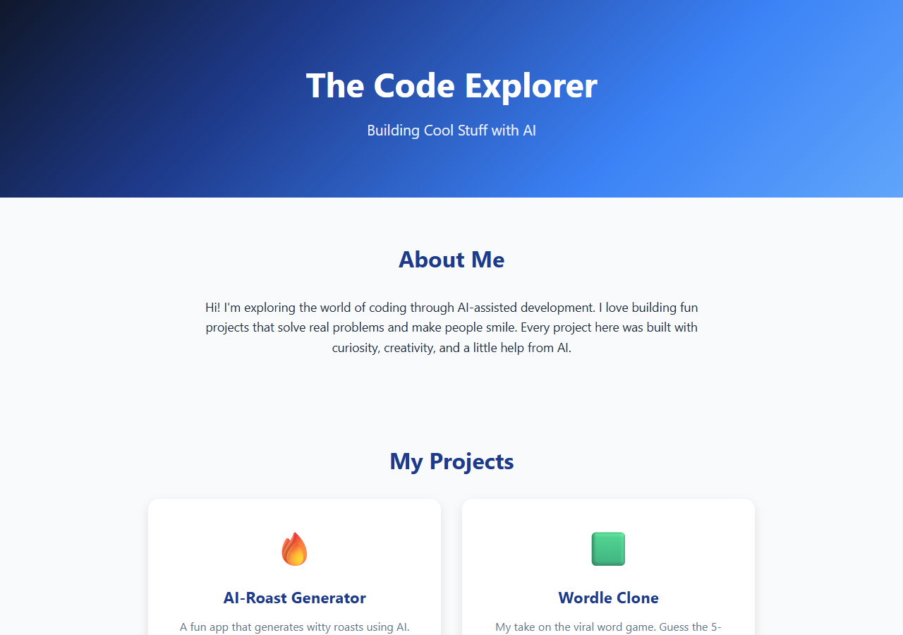 The portfolio site running, live on the internet at its own URL