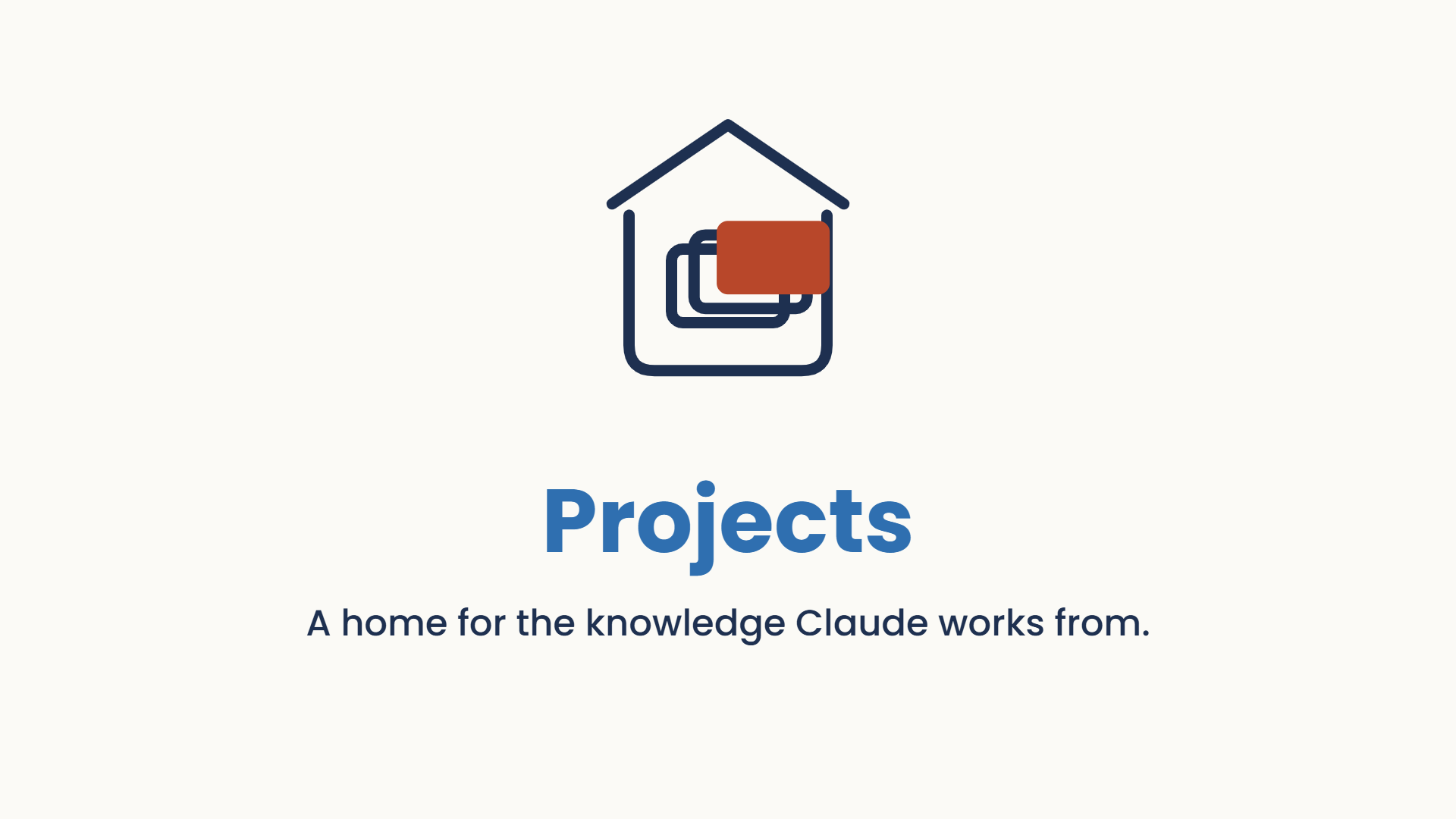 A rounded home holding neat document cards, one card terracotta.