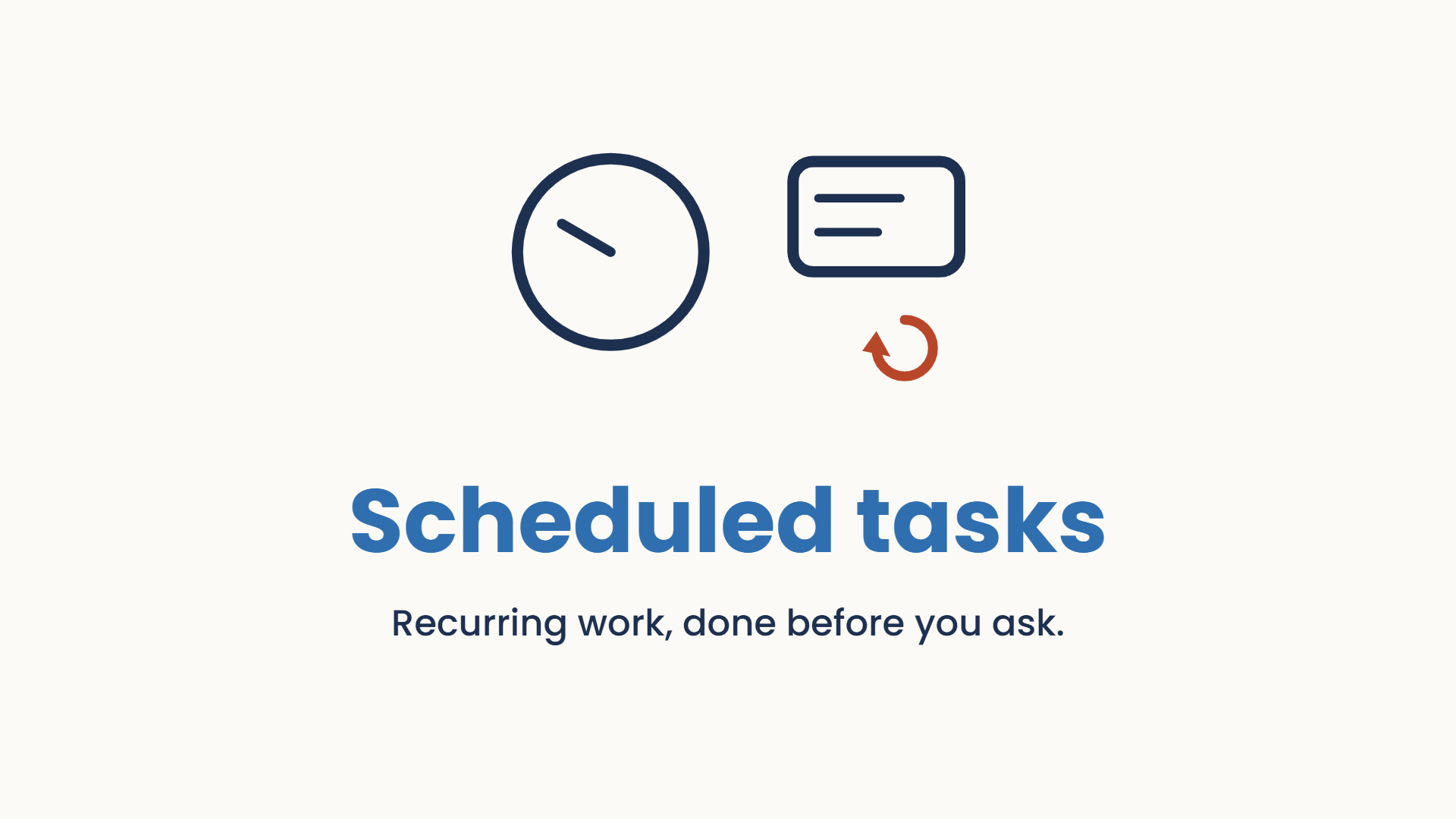 A clock beside a recurring task card, one terracotta element.